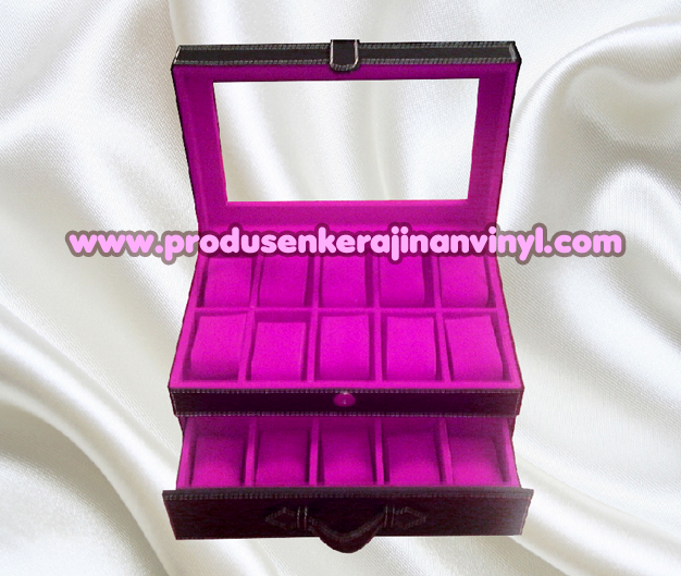 toples kulit set kerajinan box jam isi 20 pcs warna hitam kombinasi ungu bordir tasikmalaya online