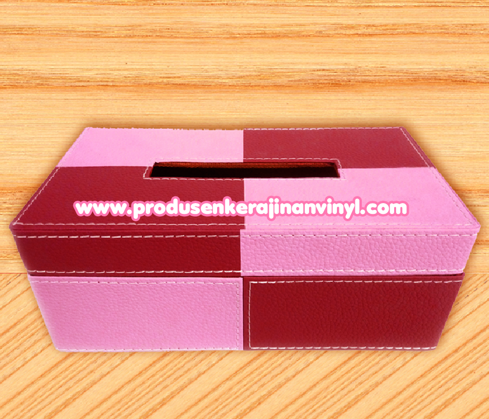 pengrajin vinyl kerajinan vinyl kotak tisu dua warna merah grosir tas anyaman pandan